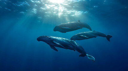 Pixelated Whales Underwater Scene