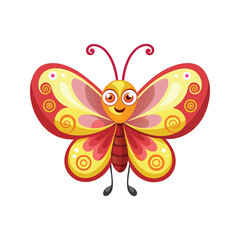 Cheerful butterfly with oversized eyes and unique wing shapes vector illustration isolated on white background