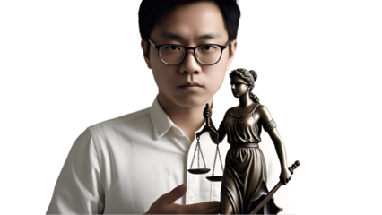 Young Man  Holding Justice Symbol Close To Chest