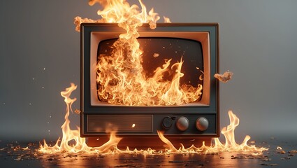 Vintage television erupts in flames of information overload