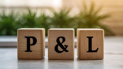 Profit and Loss Concept with Wooden Blocks Displaying P&L, business finance, accounting, bookkeeping, profit margin, revenue management, financial statement, loss calculation, business growth.