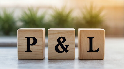 Profit and Loss Concept with Wooden Blocks Displaying P&L, business finance, accounting, bookkeeping, profit margin, revenue management, financial statement, loss calculation, business growth.