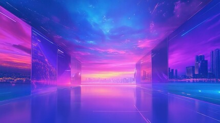 Neon Cityscape Corridor at Sunset