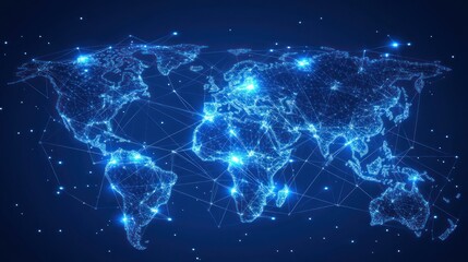 Global network connection, world map.