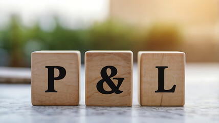 Profit and Loss Concept with Wooden Blocks Displaying P&L, business finance, accounting, bookkeeping, profit margin, revenue management, financial statement, loss calculation, business growth.