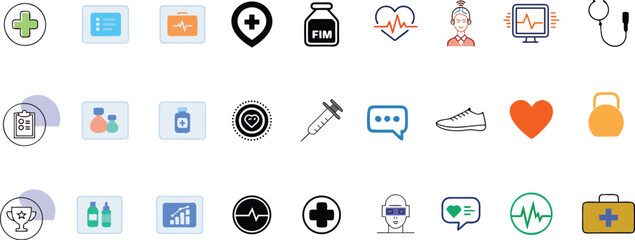 Medical Icons Pack Healthcare, Fitness, and Wellness Vector Set