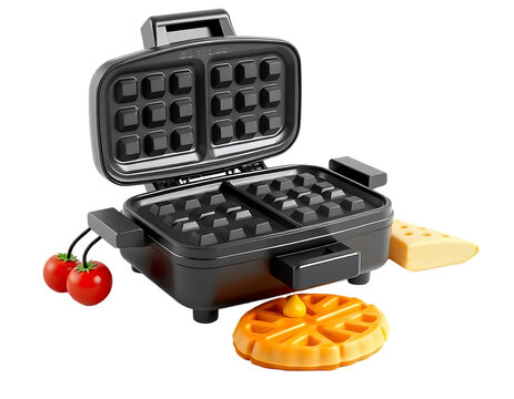 Waffle Maker with Waffles and Cherries