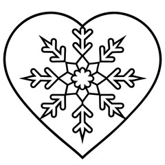 Symmetrical Heart Snowflake Line Art
