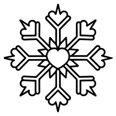 Symmetrical Heart Snowflake Line Art