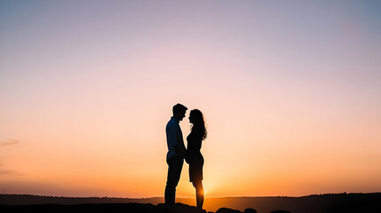 Fototapeta premium Silhouette Couple Facing Sunset