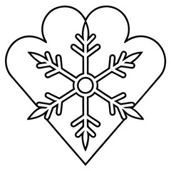 Symmetrical Heart Snowflake Line Art