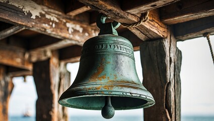 Obraz premium Weathered ship's bell echoing maritime history