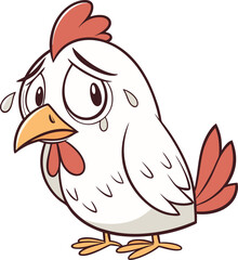 Hen Illustration With Sad Face In White Background