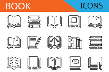 Collection of Simple Book Icons for Education and Learning