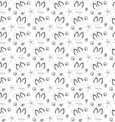Flip flops, seashells and starfish seamless pattern. Vector graphic line ink Hand drawn summer illustration for wallpaper, background. package, vacation design, fabric and textile.