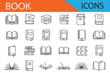 Clean Line Book Icons for Educational and Literary Projects