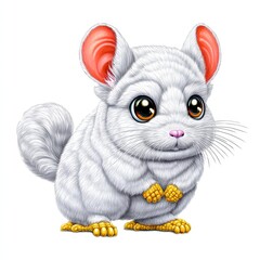 Adorable White Chinchilla with Orange Ears and Golden Paws