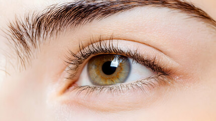 Obraz premium Close Up Of A Woman's Eye Showing Eyelashes And Golden Iris Against Light Skin