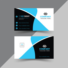 Modern, creative, and simple double-sided landscape orientation clean vector corporate business card template with stylish black and blue colour for business and personal use illustration design