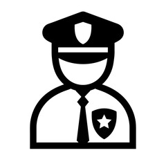 Minimal icon of police officer in uniform with tie and badge - concept of law enforcement security authority safety