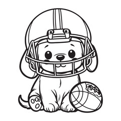 Cute Puppy Playing Football Coloring Page - Cartoon Dog in Helmet with Football