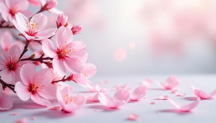 Soft pastel sakura, scattered petals, light background , serene, spring background