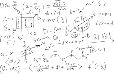 Mathematical, scientific formulas and expressions. Educational, vector illustration. Hand-drawn on a white background.	