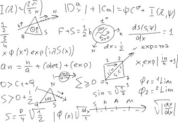 Mathematical, scientific formulas and expressions. Educational, vector illustration. Hand-drawn on a white background.	