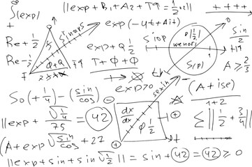Mathematical, scientific formulas and expressions. Educational, vector illustration. Hand-drawn on a white background.	