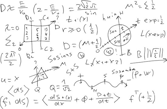 Mathematical, scientific formulas and expressions. Educational, vector illustration. Hand-drawn on a white background.	