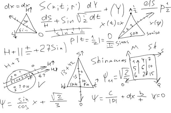 Mathematical, scientific formulas and expressions. Educational, vector illustration. Hand-drawn on a white background.	