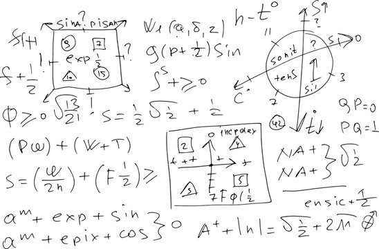 Mathematical, scientific formulas and expressions. Educational, vector illustration. Hand-drawn on a white background.	