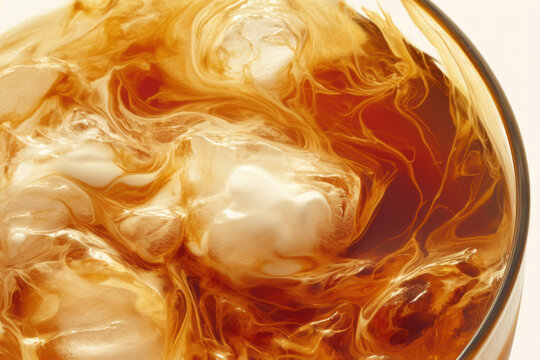 Glass filled with ice and ice cubes reflecting sunlight on a wooden table, hinting at a refreshing drink on a warm summer day.