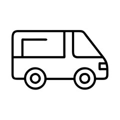van line drawn vehicles. vector art - outline icon van, isolated transparent background