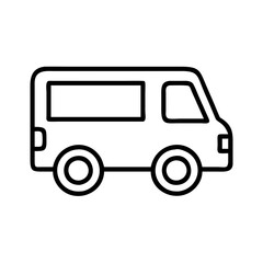 van line drawn vehicles. vector art - outline icon van, isolated transparent background