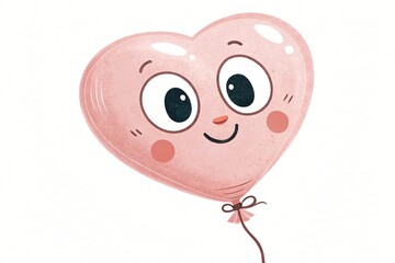 Adorable Pink Heart Shaped Balloon Character Illustration Cute Cartoon Design Romantic Happy