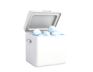 Open White Cooler with Ice Cubes