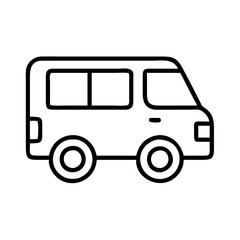 van line drawn vehicles. vector art - outline icon van, isolated transparent background
