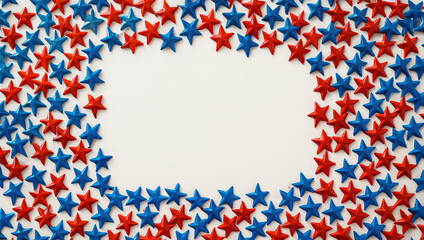 Red and Blue Stars USA Frame with Blank Center on White Background