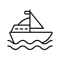 yacht line drawn vehicles. vector art - outline icon yacht, isolated transparent background