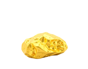 Realistic 3D render of a Gold Nugget on a Transparent Background