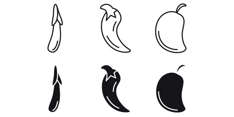 Vector chili pepper illustrations in various styles: line, outline, silhouette. Ideal for food and spice themes