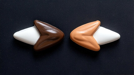 Opposite Arrows: Brown and White Directional Symbols on Dark Background