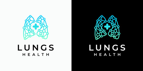 Colorful polygonal lung and cross shape vector logo design with dots connection in modern, simple, clean and abstract style. Icon for business, health, science and personal branding.