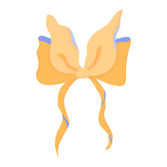 Fototapeta premium Yellow ribbon bow flat cartoon vector illustration. Coquette retro bowknot with dotted texture isolated on white background. Elegant trendy hair accessory, y2k party design, girly birthday decor