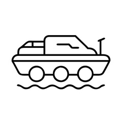amphibious vehicle line drawn vehicles. vector art - outline icon amphibious vehicle, isolated transparent background