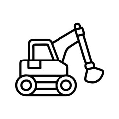 backhoe line drawn vehicles. vector art - outline icon backhoe, isolated transparent background