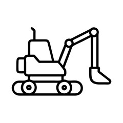 backhoe line drawn vehicles. vector art - outline icon backhoe, isolated transparent background