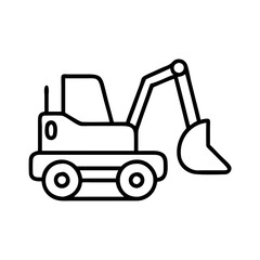 backhoe line drawn vehicles. vector art - outline icon backhoe, isolated transparent background