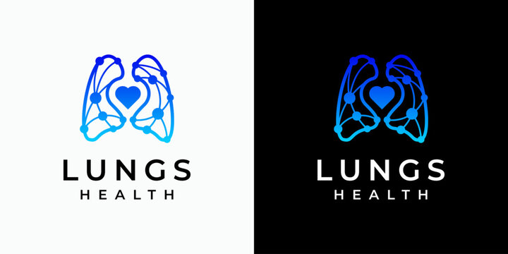 Colorful polygonal lung and heart shape vector logo design with dots connection in modern, simple, clean and abstract style. Icon for business, health, science and personal branding.